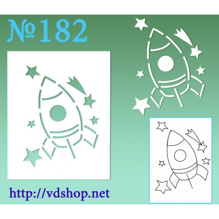 Трафарет для расписного пряника №182 "Ракета со звездами"