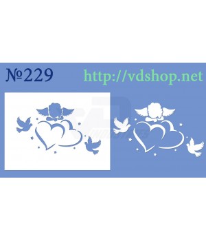 Трафарет для пряника и торта №229 "Ангелочек на сердцах с голубями"