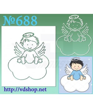Трафарет многоразовый контурный №688 "Ангелочек на облачке"