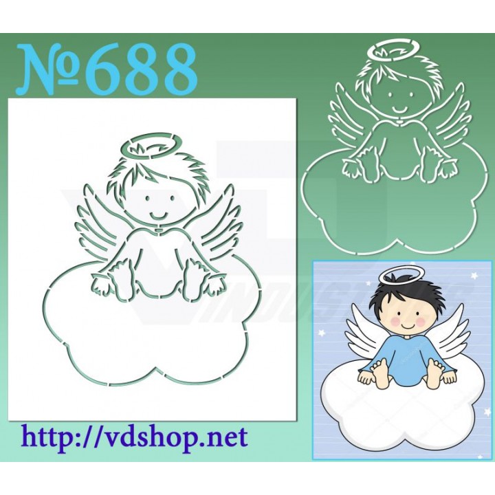 Трафарет многоразовый контурный №688 "Ангелочек на облачке"