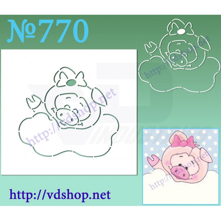Трафарет многоразовый контурный №770 "Свинка с облачком"