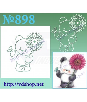Трафарет багаторазовий контурний №898 "Панда з квіткою і метеликом"