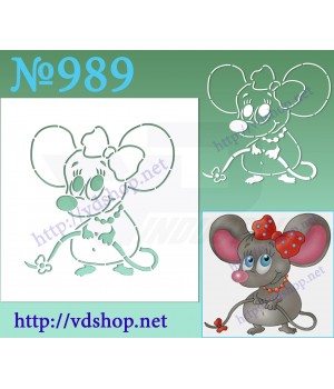 Трафарет многоразовый контурный №989 "Милая мышка с бантиком"
