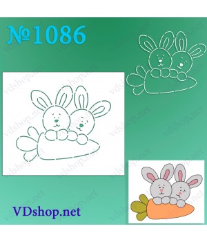 Трафарет багаторазовий №1086 "Зайчики з морквою"