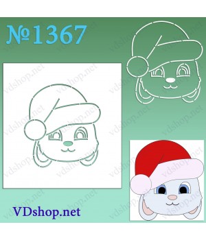 Трафарет багаторазовий №1367 "Мордочка зайця в новорічній шапці"