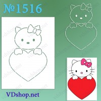 Трафарет багаторазовий №1516 "Кітті із серцем"