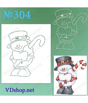 Трафарет багаторазовий №304 "Сніговик з різдвяною тростиною"